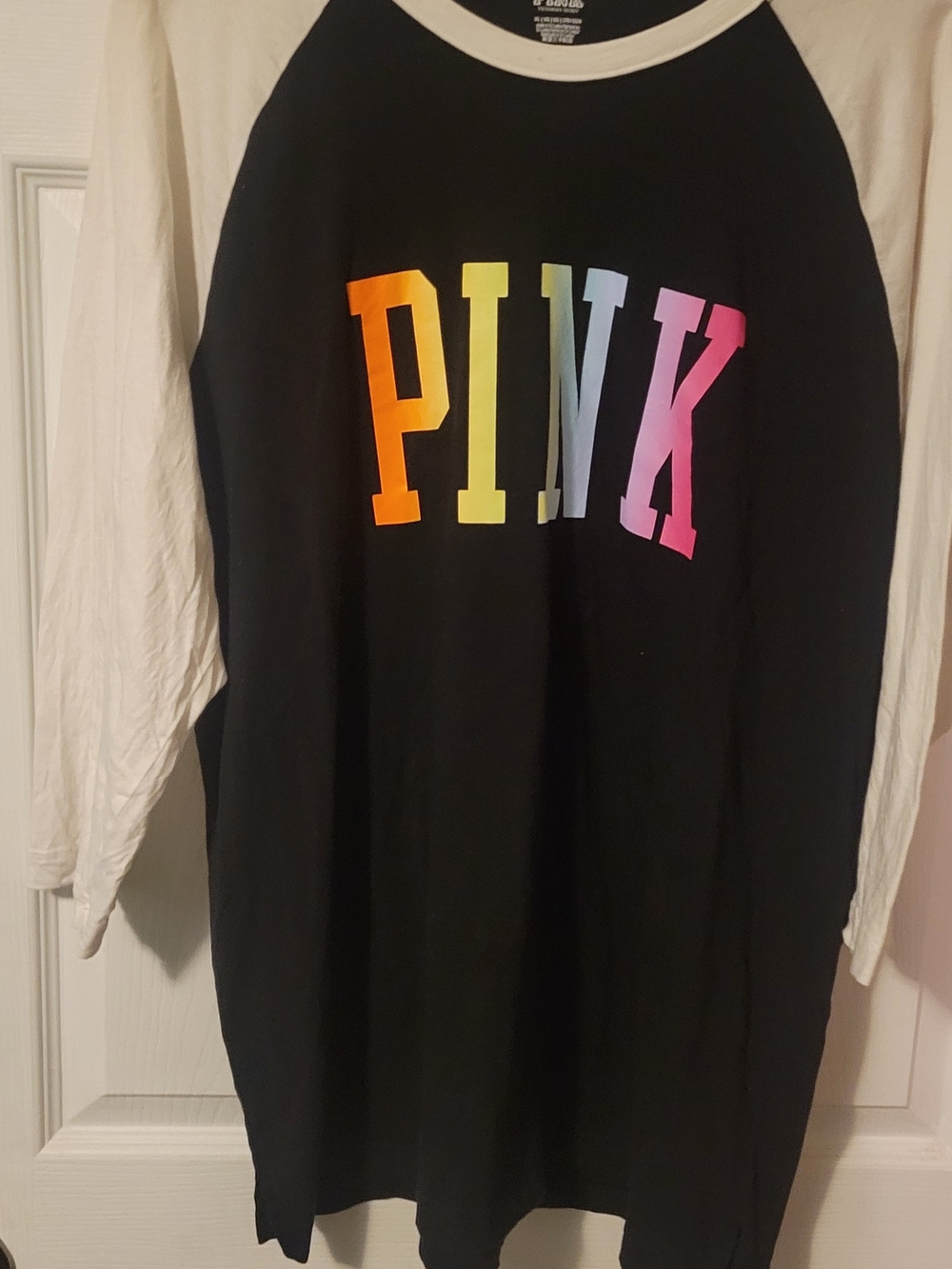 PINK Victoria's Secret Black and White Ringer Tee